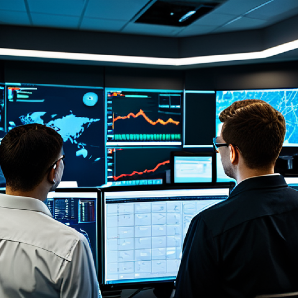 네트워크 보안 모니터링 도구의 재무적 이점 - "A team of cybersecurity professionals in a modern Security Operations Center (SOC), analyzing netwo...