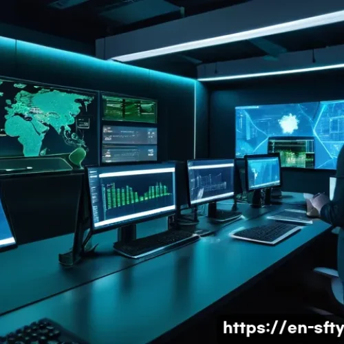 실시간 데이터 분석을 통한 보안 강화 - A futuristic cybersecurity operations center with diverse analysts monitoring multiple large transpa...