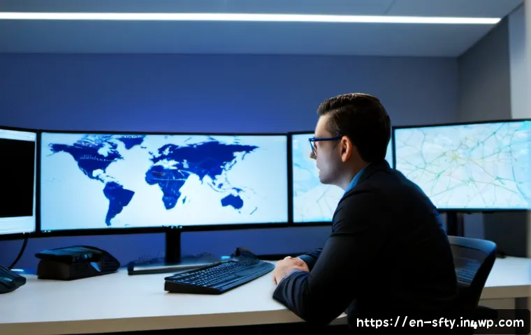 Home 17 전문가가 추천하는 네트워크 보안 모니터링 도구 - Photorealistic cybersecurity analyst in a modern North American office, seated at a clean desk with ...