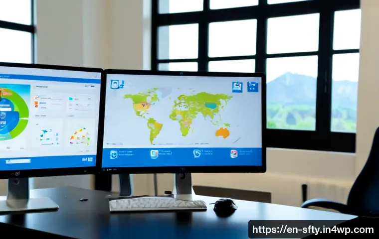 Home 17 SaaS 기반 네트워크 보안 모니터링의 장점 - Photorealistic modern security operations workspace, confident IT professional viewing a clean cloud...